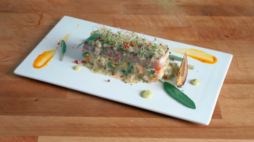 Dorado a la parrilla con salsa de miel y limón