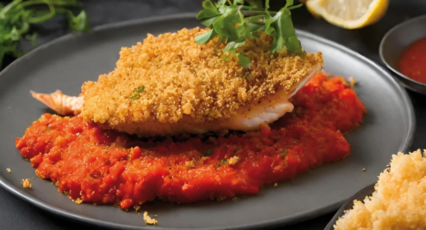 Filetes de panga rebozados con salsa de tomate